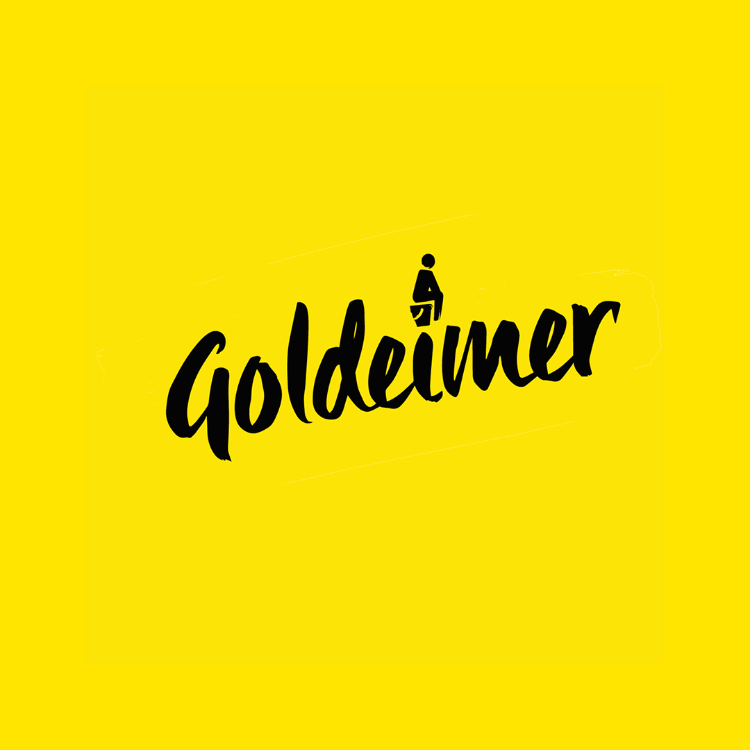 Goldeimer Logo auf gelbem Hintergrund